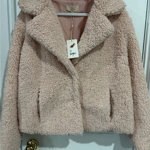 C&V Chelsea & Violet pink long sleeve button down faux fur teddy coat, Sz XL